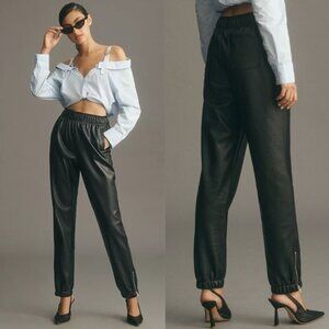 NWOT Anthropologie Avec Les Filles NWOT Black Faux Leather Joggers Petite
